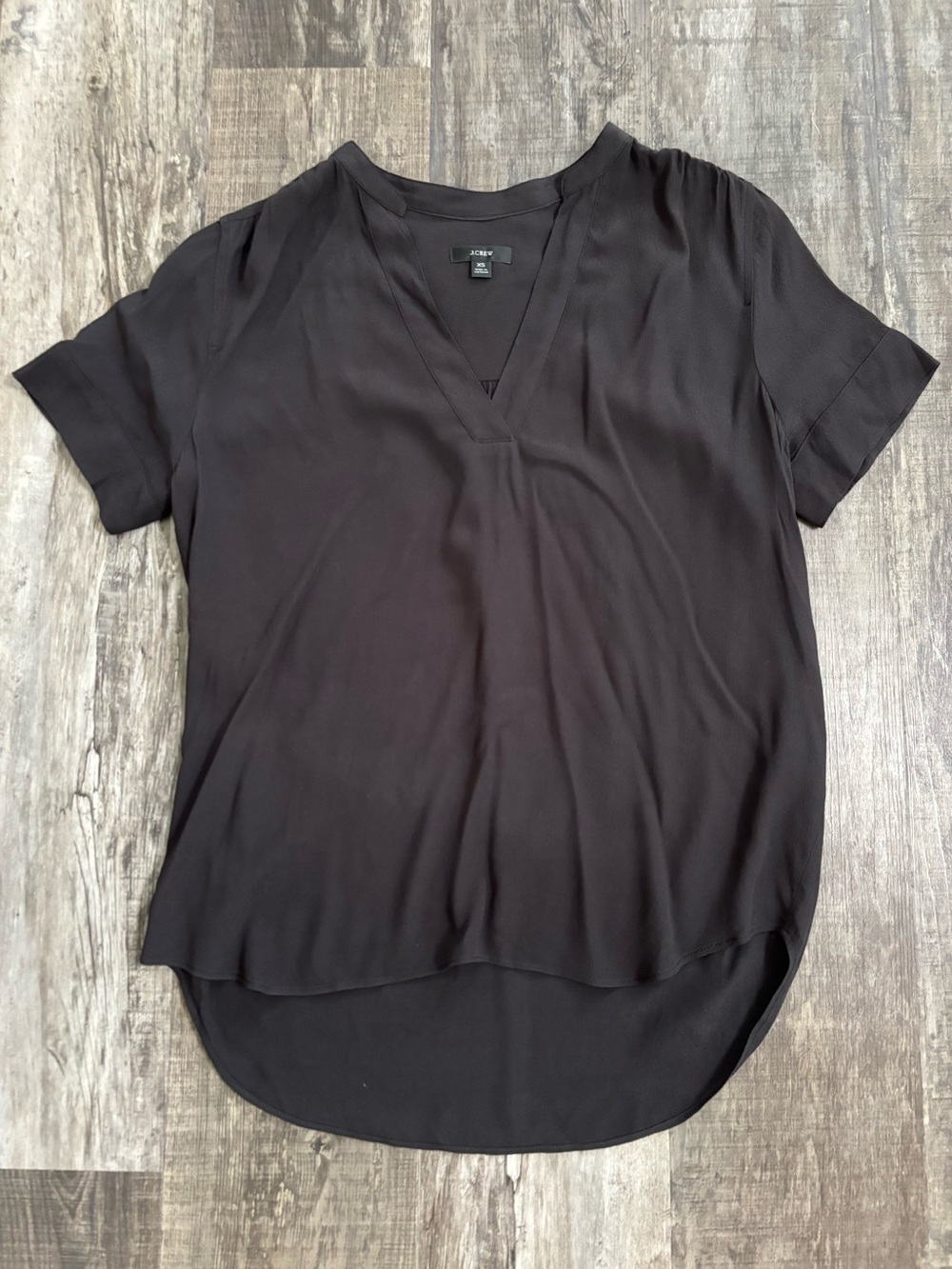 J. Crew Black V-Neck Short Sleeve Blouse